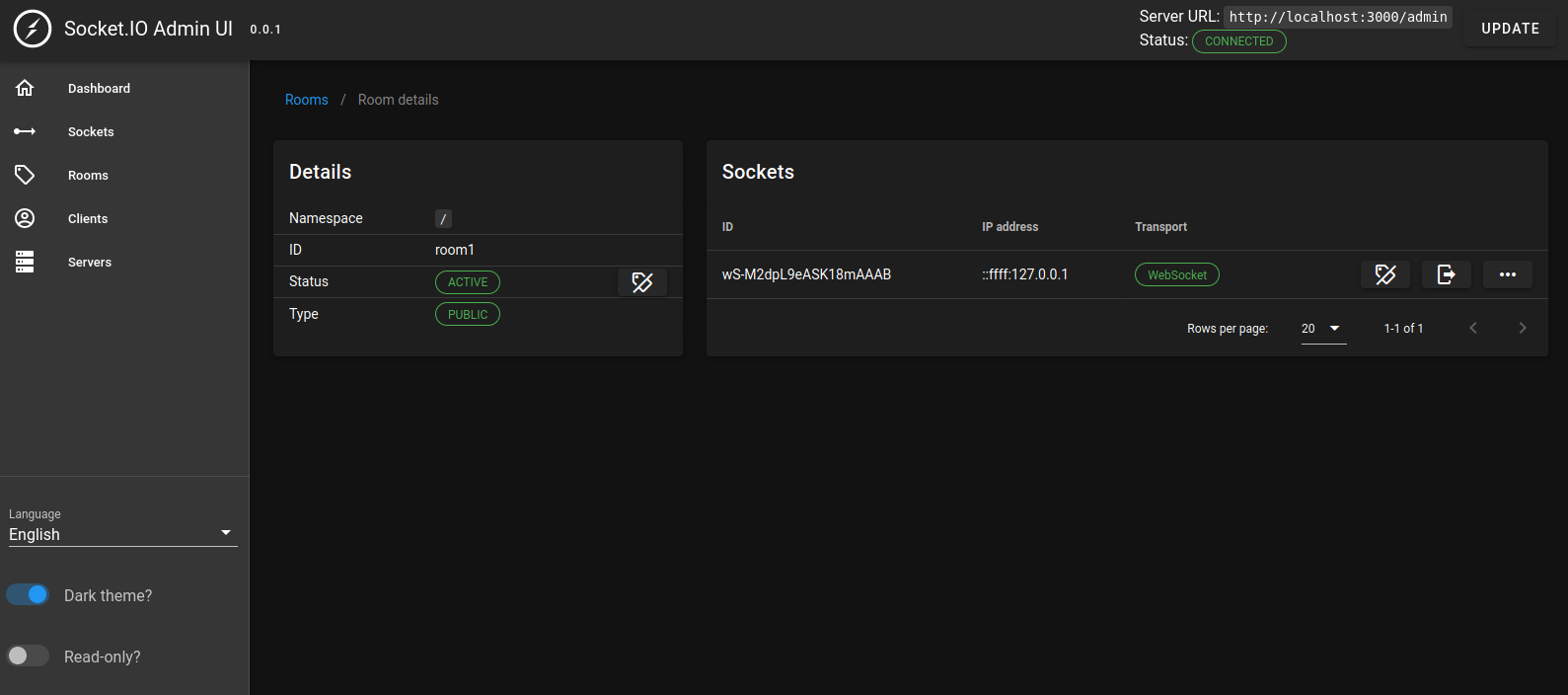 Captura de pantalla de la página mostrando los detalles de una sala